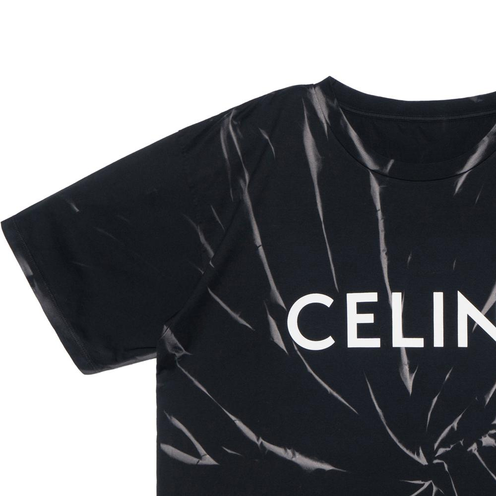 Details for CELINE SS22 Kaos Crewneck Hitam Tie-Dye Logo Print 2X820643O-38AW