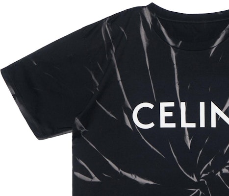 CELINE SS22 Black Tie-Dye Logo Print Crewneck T-Shirt 2X820643O-38AW Details for CELINE SS22 Black Tie-Dye Logo Print Crewneck T-Shirt 2X820643O-38AW