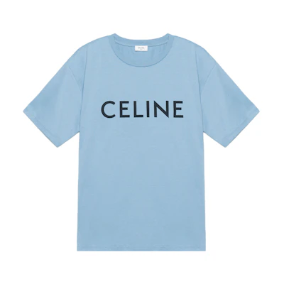 CELINE SS22 Blue Cotton Slim-Fit Logo Knit Short Sleeve T-Shirt 2X681671Q-05WL
