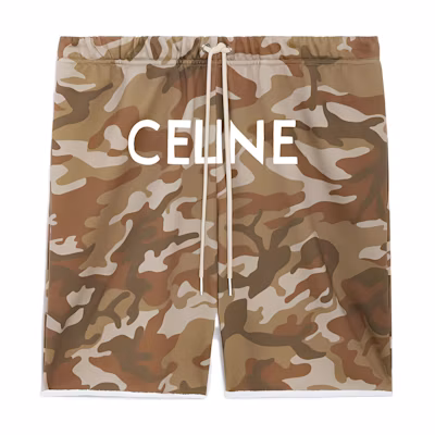 CELINE SS22 Camouflage Cotton Fleece Casual Shorts Brown. 2Z156247Q-08CW