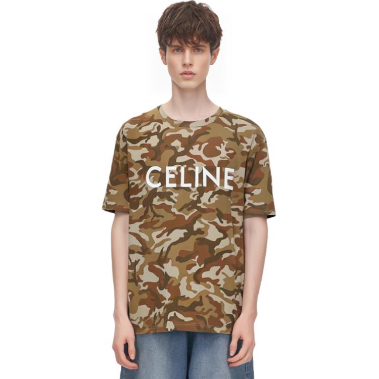 Details for CELINE SS22 Kaos Longgar Logo Kamuflase - Warna Camo. 2X681246Q-08CW