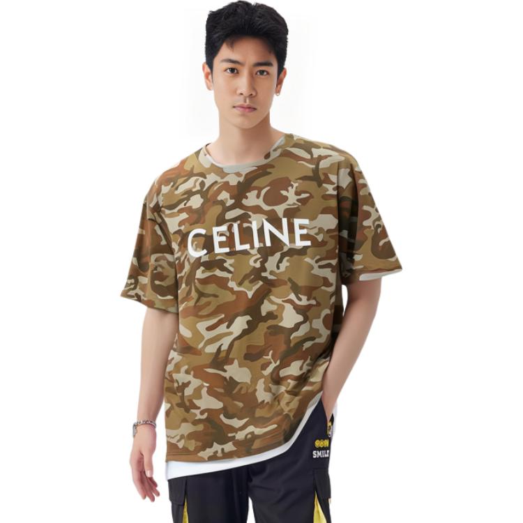 Cheap CELINE SS22 Kaos Longgar Logo Kamuflase - Warna Camo. 2X681246Q-08CW