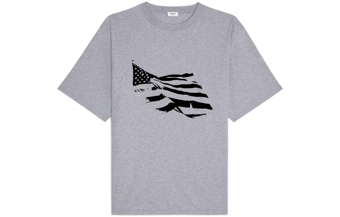 Order CELINE SS22 Camiseta Gris Oversize con Estampado de Bandera. 2X86B671Q09GB