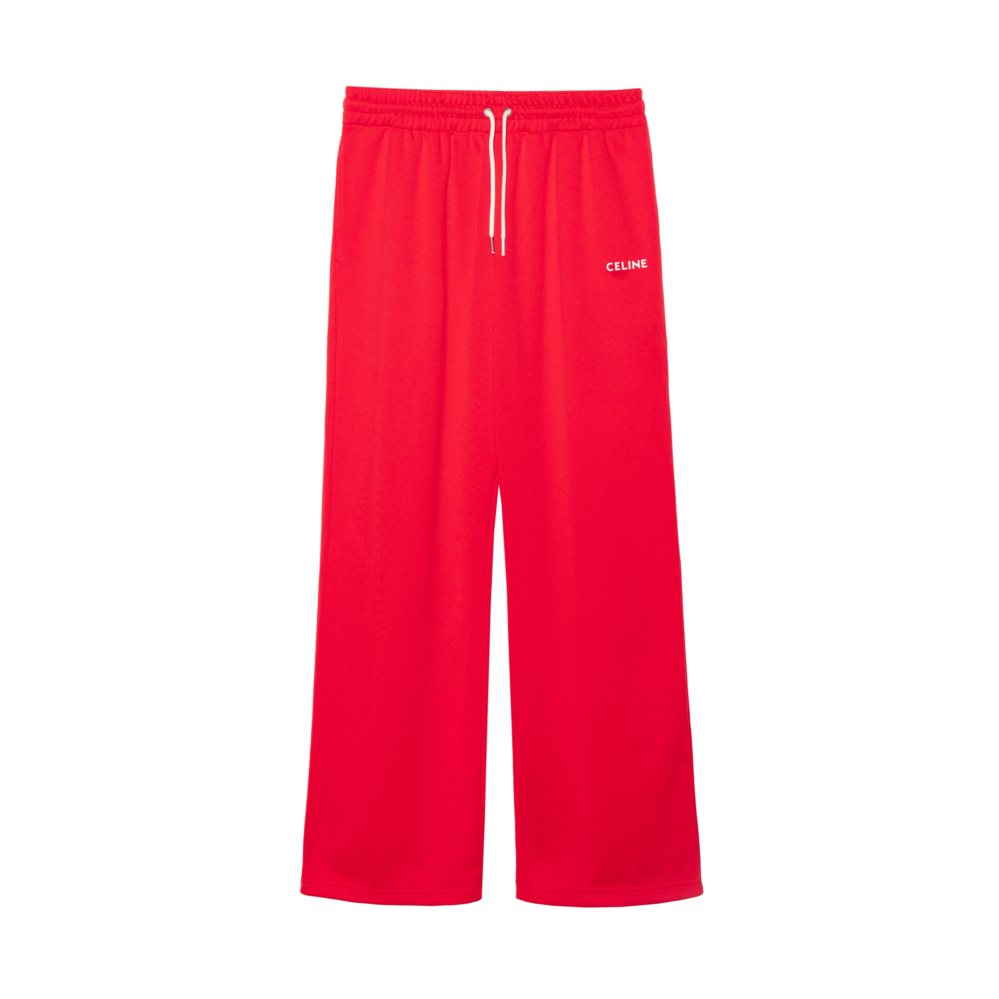 CELINE SS22  Red Knit Wide-Leg Track Pants with Logo Print. 2Z135121O-27RO