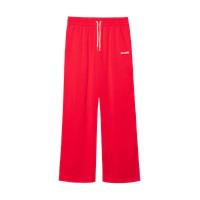 CELINE SS22 Red Knit Wide-Leg Track Pants with Logo Print. 2Z135121O-27RO