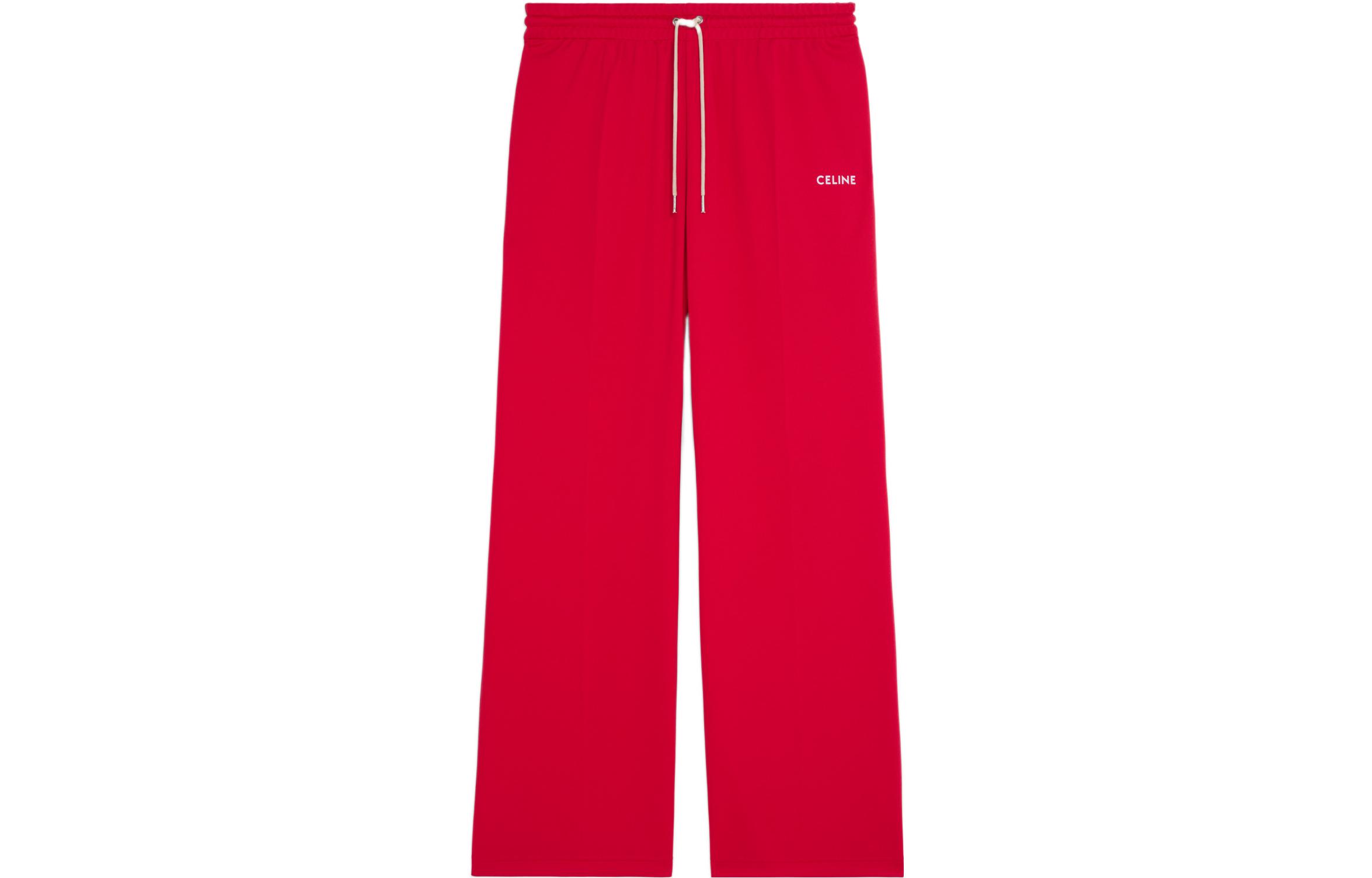 Order 셀린느 SS22 레드 로고 프린트 니트 와이드 레그 트랙 팬츠. 2Z135121O-27RO
