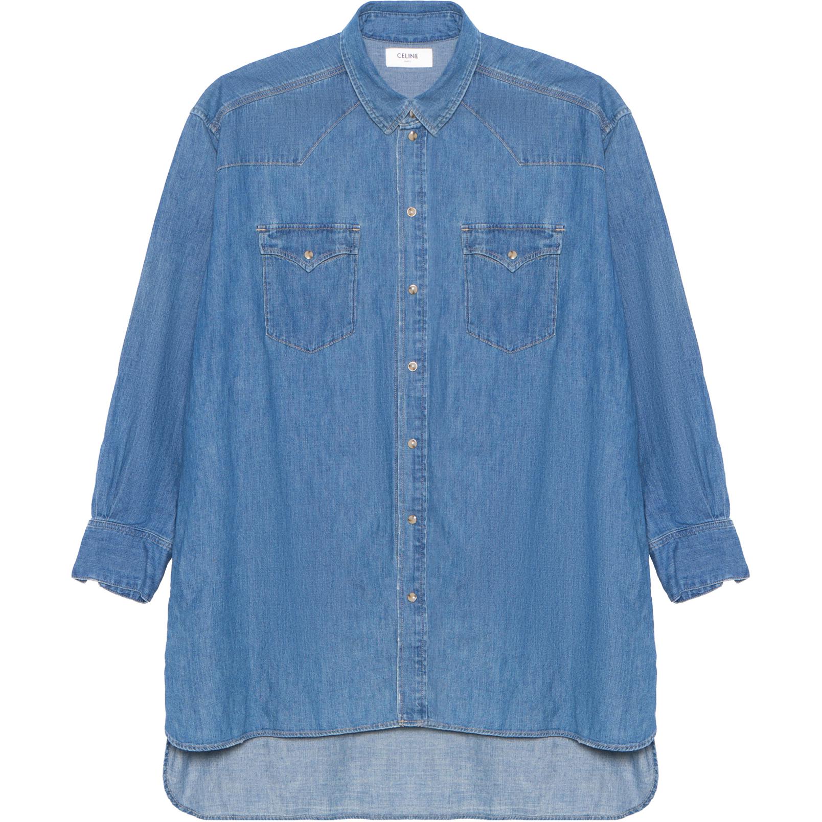 CELINE SS22  Solid Blue Long Sleeve Button-Up Shirt. 2T217362M-07UO