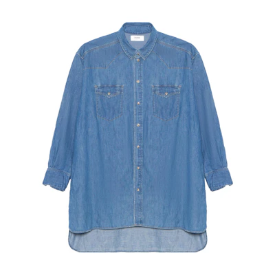 CELINE SS22 Solid Blue Long Sleeve Button-Up Shirt. 2T217362M-07UO