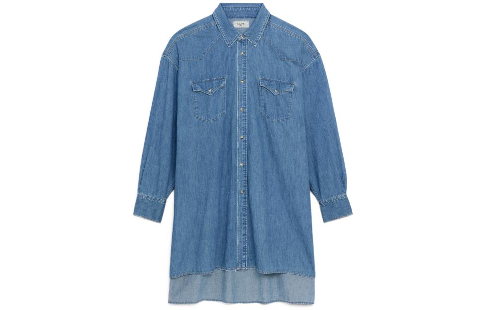 Order CELINE SS22  Solid Blue Long Sleeve Button-Up Shirt. 2T217362M-07UO