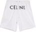 Buy CELINE SS22 白色拼接Logo印花抽繩短褲 2Z156670Q-01OB