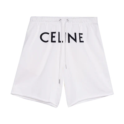 CELINE SS22 White Colorblocked Logo Print Drawstring Shorts. 2Z156670Q-01OB