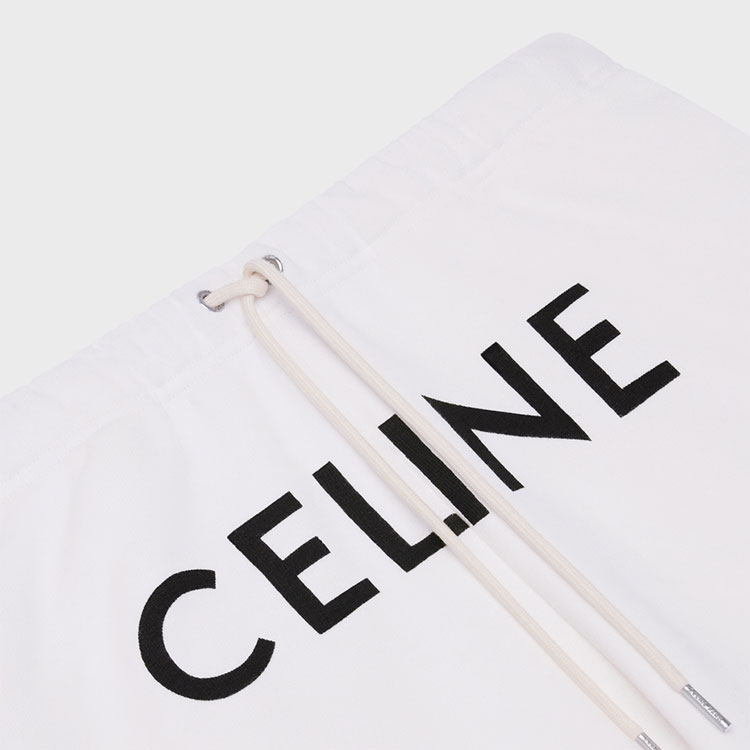 Sizing CELINE SS22 白色拼接Logo印花抽繩短褲 2Z156670Q-01OB