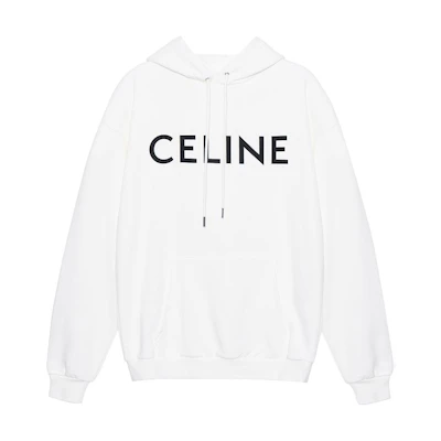 CELINE SS22 White Logo Print Long Sleeve Hoodie 2Y321670Q-01OB
