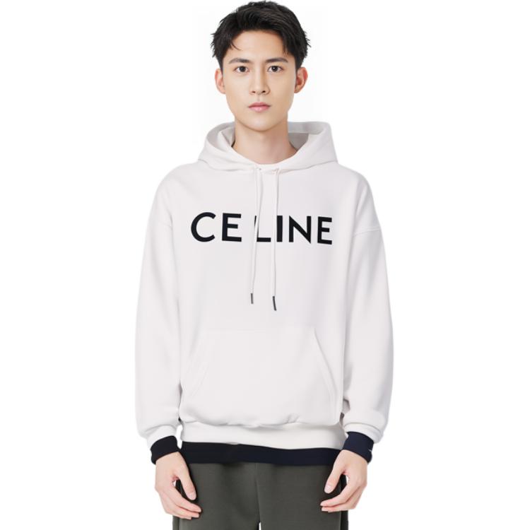 CELINE SS22  White Logo Print Long Sleeve Hoodie 2Y321670Q-01OB 圖 5