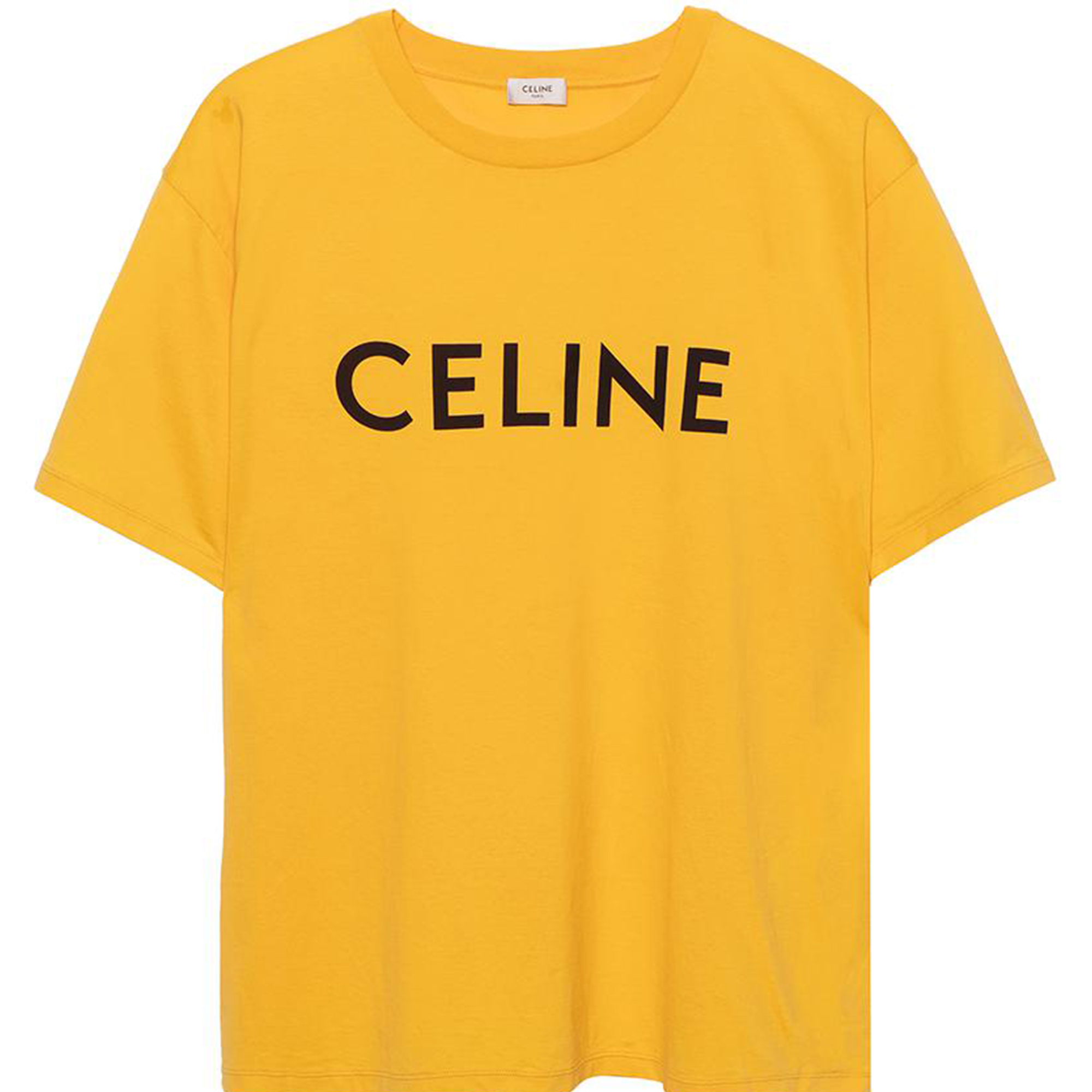 Buy CELINE SS22 黃色寬鬆版印花品牌圓領T恤。 2X681671Q-11MD