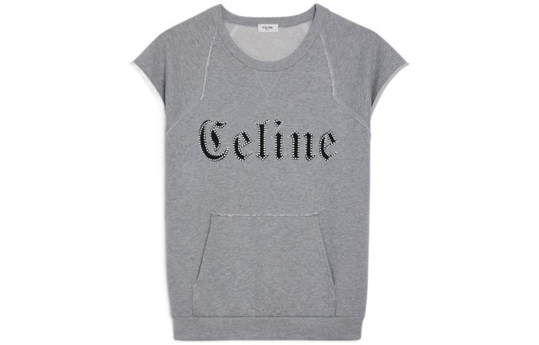Celine SS22 Beaded Logo Cotton Sleeveless Pullover Sweatshirt Men Grey 2Y556670Q-08GC