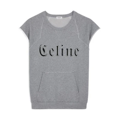 Celine SS22 Beaded Logo Cotton Sleeveless Pullover Sweatshirt Men Grey 2Y556670Q-08GC