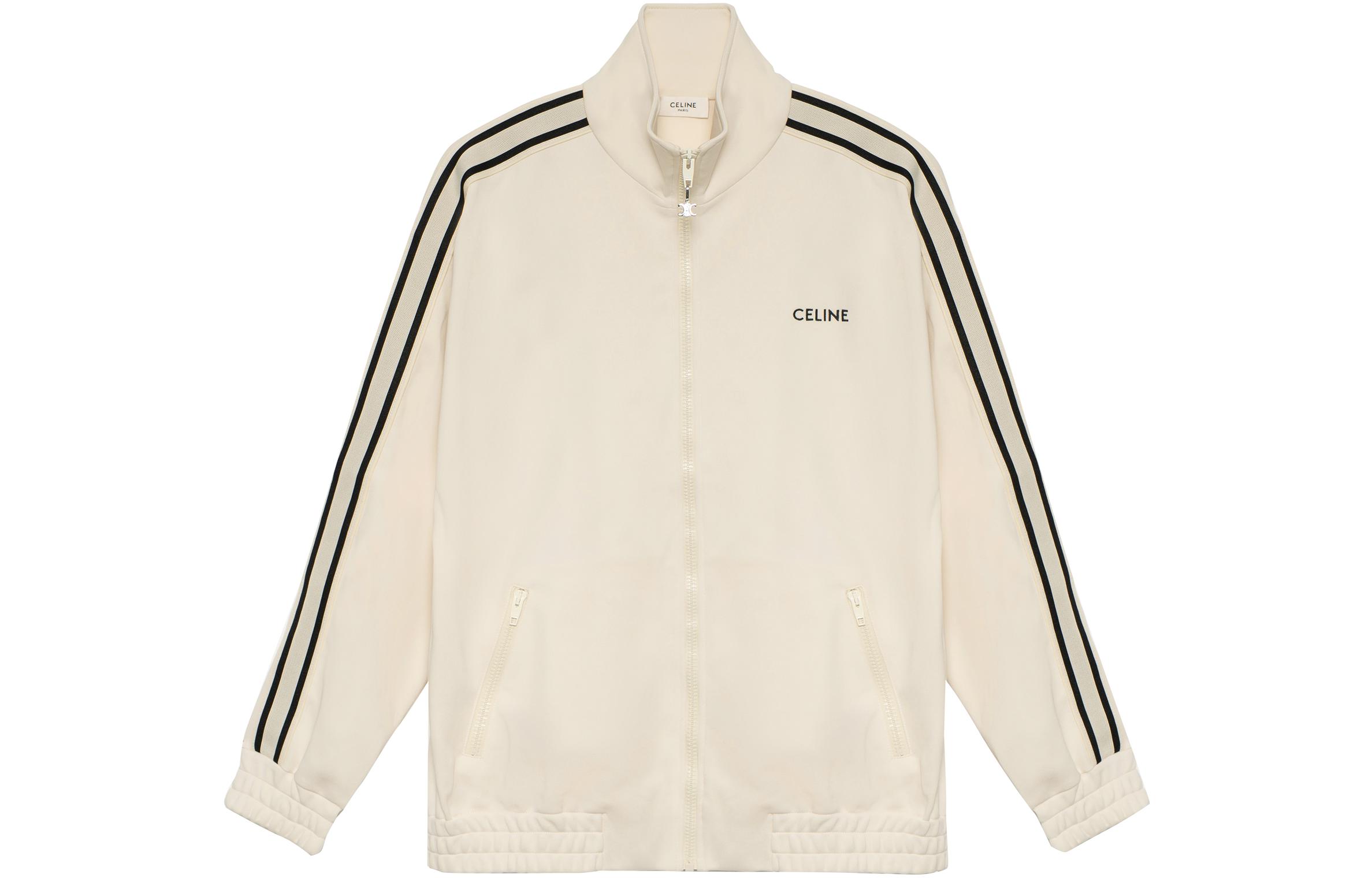 Celine SS22 Beige Letter Logo Embroidered Zip-Up Jacket 2Y490121O-01EA