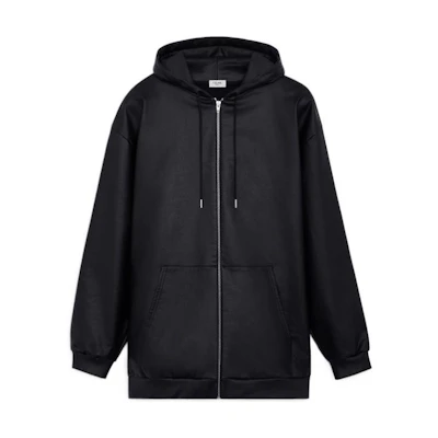 Celine SS22 Black Solid Zip-Up Loose Fit Hoodie Jacket 2Y621250Q-38AW