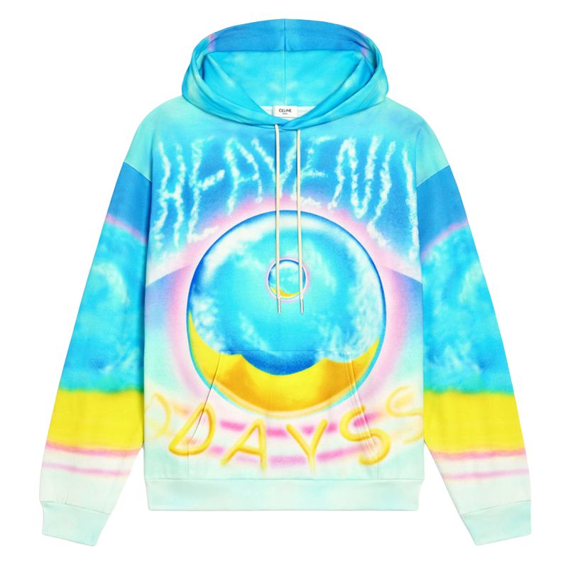 Celine SS22 Blue Logo Print Loose Fit Hoodie 2Y698468Q-14ML