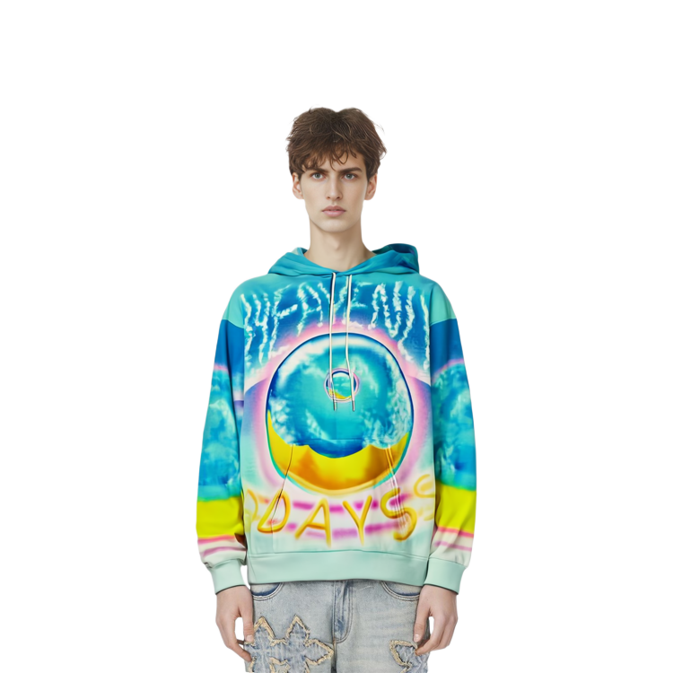 Shop Celine SS22 藍色Logo印花寬鬆連帽上衣 2Y698468Q-14ML