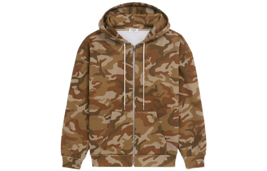 Celine SS22 Brown Camo Fleece Zip-Up Loose Fit Hoodie 2Y497247Q-08CW