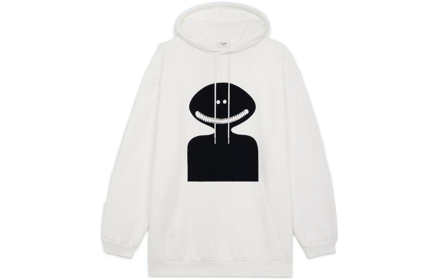 Celine SS22 Cartoon Graphic Print Cotton Hoodie White Long Sleeve Pullover 2Y643670Q-01OB