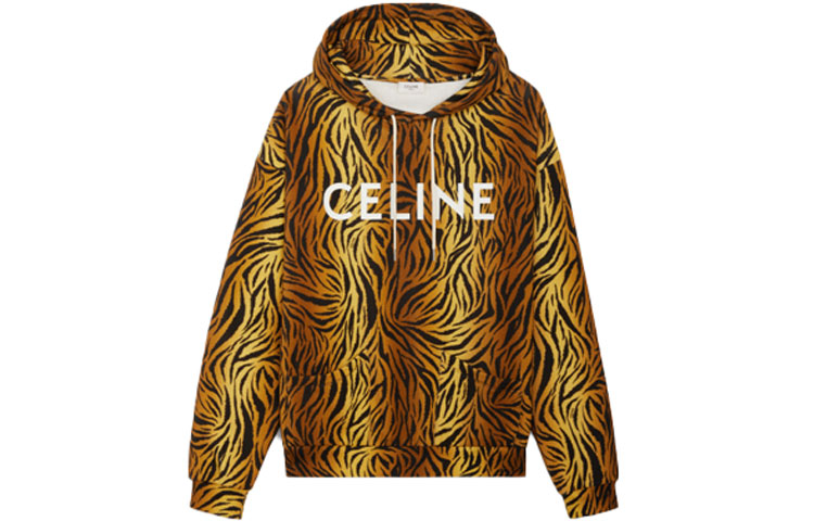 Celine SS22 Chinese New Year Tiger Print Fleece Hoodie Brown Edition 2Y571582Q-18TZ