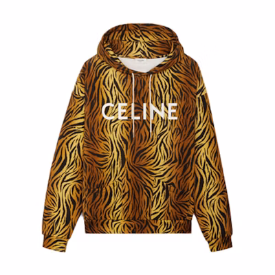 Celine SS22 Chinese New Year Tiger Print Fleece Hoodie Brown Edition 2Y571582Q-18TZ