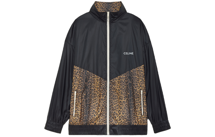 Celine SS22 Leopard Print Full-Zip Stand Collar Jacket Men’s Black 2W528300P-38LP