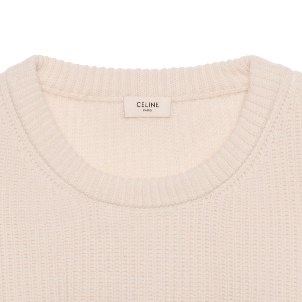 Shop CELINE SS22 Sweater Wol Longgar Logo Bordir Studded Beige. 2A68W642Q-01OW