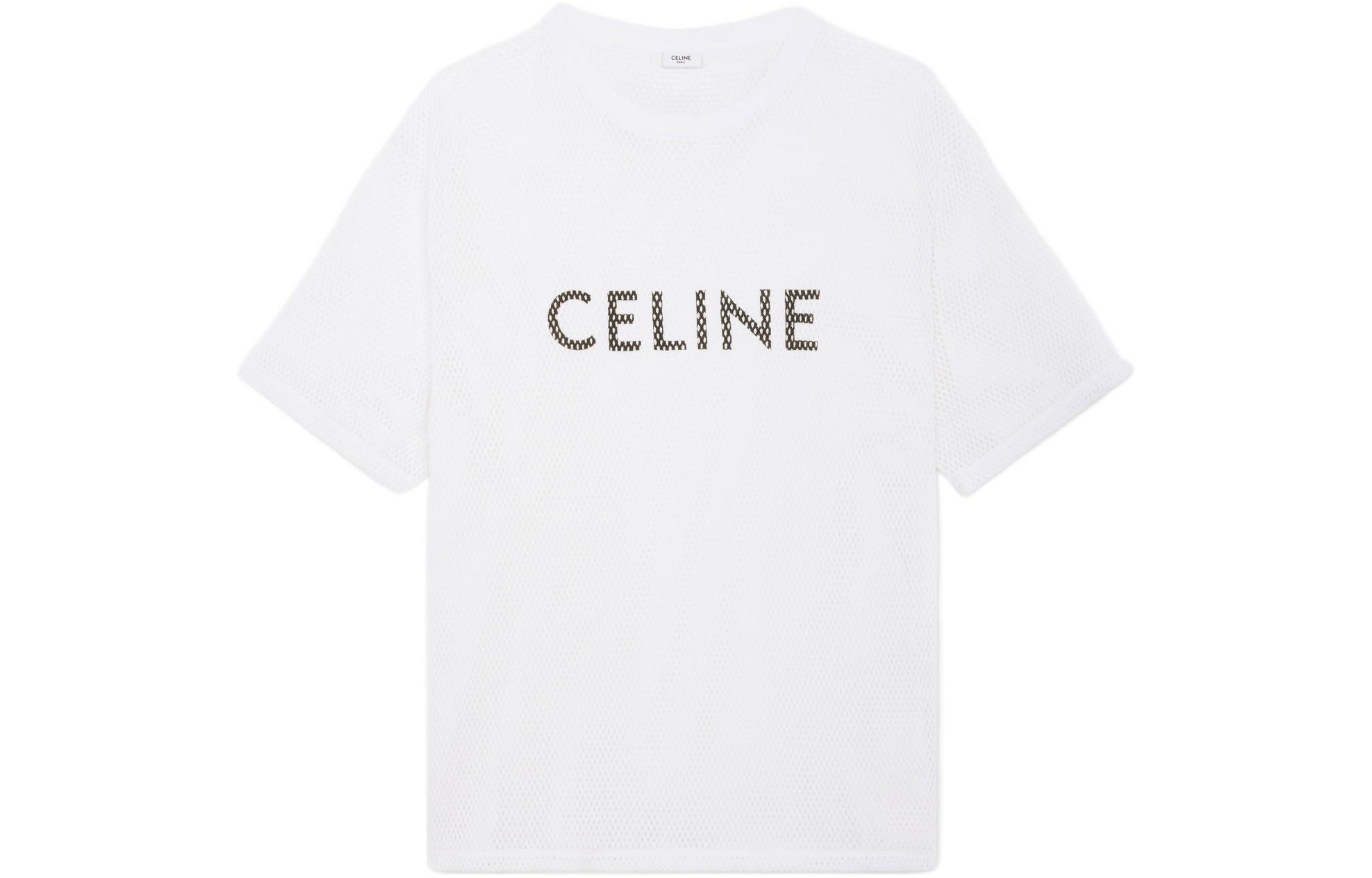 Order CELINE SS22 Kaos Pria Logo Print Crewneck Warna Putih. 2X59A950P-01EA