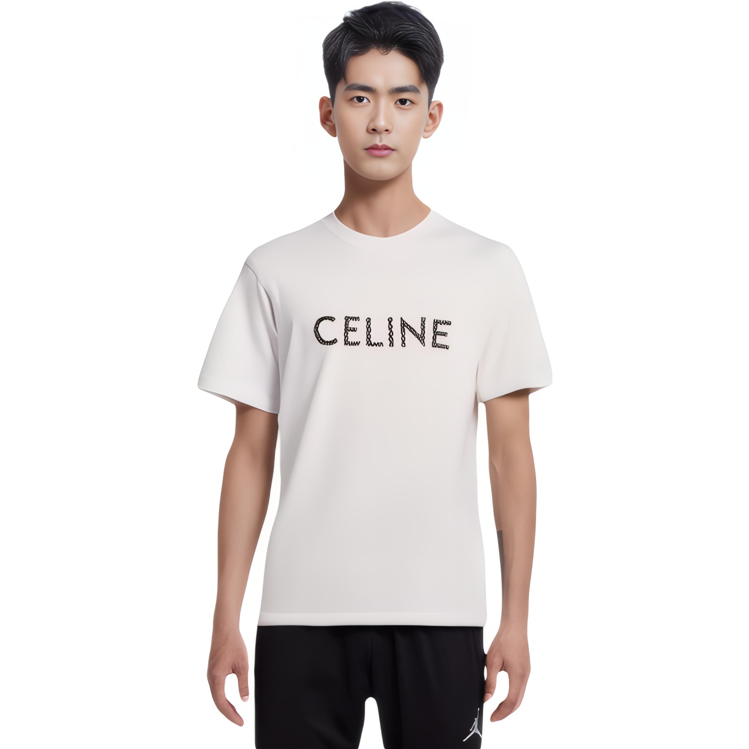 Purchase CELINE SS22 Kaos Pria Logo Print Crewneck Warna Putih. 2X59A950P-01EA