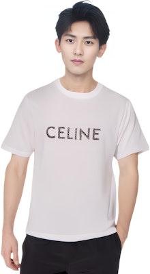 CELINE SS22 ロゴプリント クルーネック ホワイト Tシャツ メンズ用 2X59A950P-01EA Details for CELINE SS22 ロゴプリント クルーネック ホワイト Tシャツ メンズ用 2X59A950P-01EA