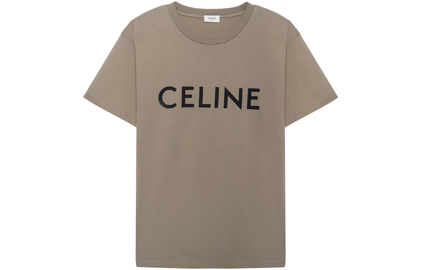 CELINE SS22 Logo Print Oversized Crewneck T-Shirt Coffee Brown Mens. 2X681671Q-02KC