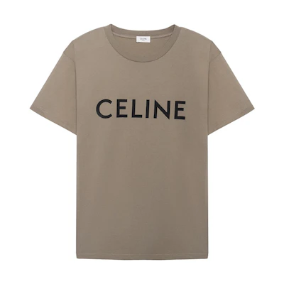 CELINE SS22 Logo Print Oversized Crewneck T-Shirt Coffee Brown Mens. 2X681671Q-02KC
