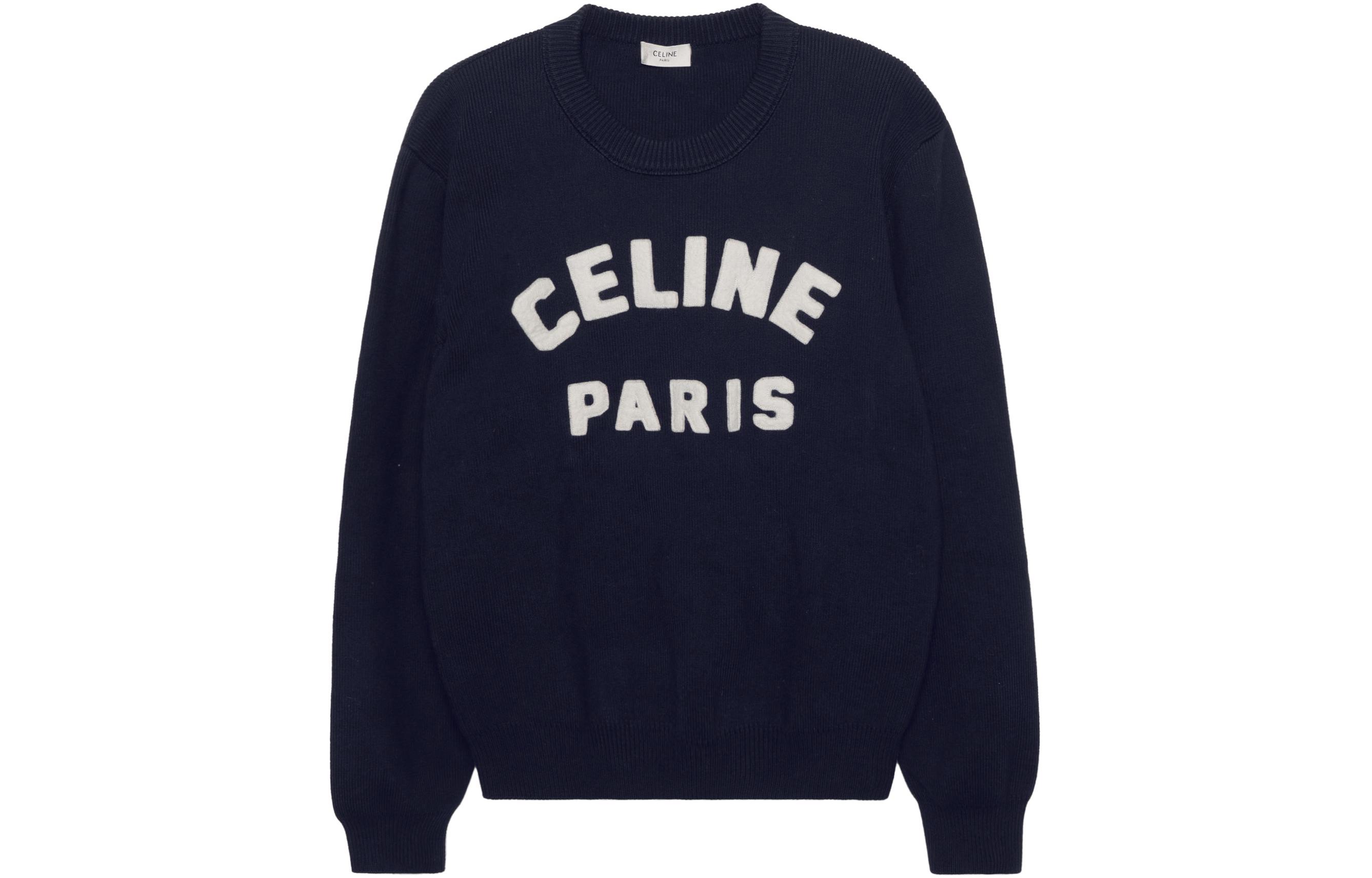 Celine SS22 Navy Blue Letter Print Crewneck Pullover Sweatshirt Men 2A10D816I-07MR