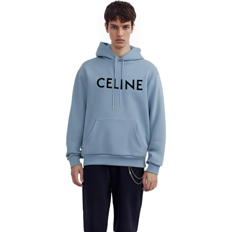 Shop Celine SS22 字母印花藍色寬鬆連帽衫 2Y321670Q-05WL