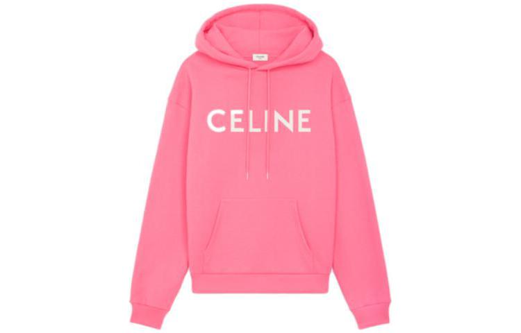 CELINE SS22 Pink Hoodie  Fleece Long Sleeve with Logo 2Y321670Q-25FE