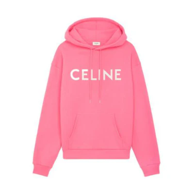 CELINE SS22 Pink Hoodie Fleece Long Sleeve with Logo 2Y321670Q-25FE