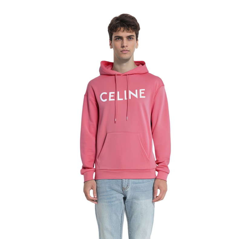 Shop CELINE SS22 粉色連帽上衣 羊毛長袖款式附品牌標誌 2Y321670Q-25FE