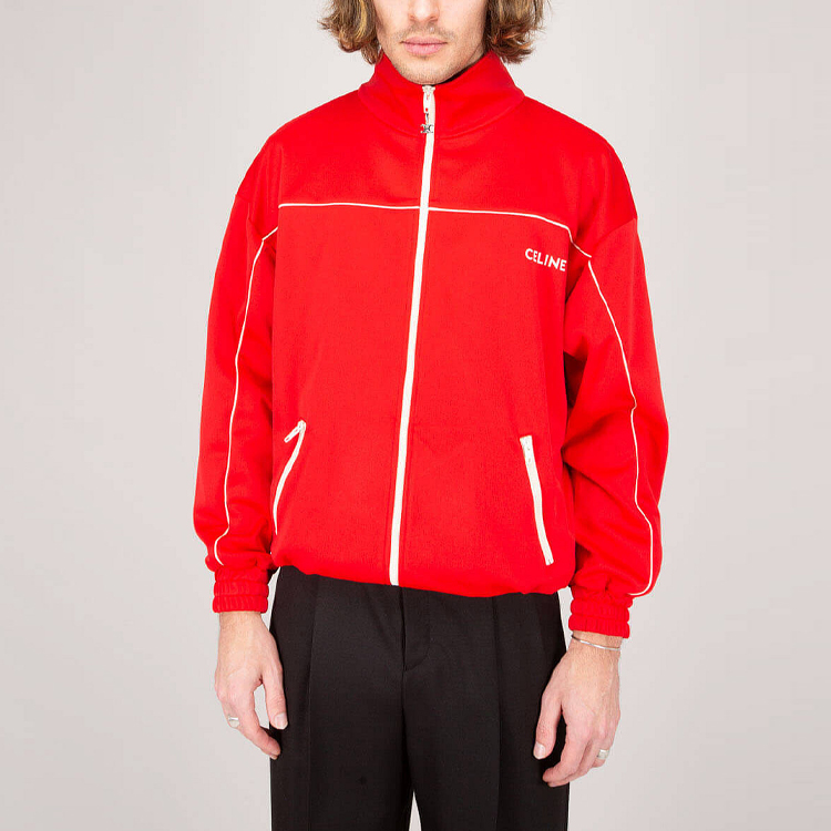 Shop Sudadera Roja de Punto con Cremallera y Logo para Hombre CELINE SS22. 2Y654121O-27RO