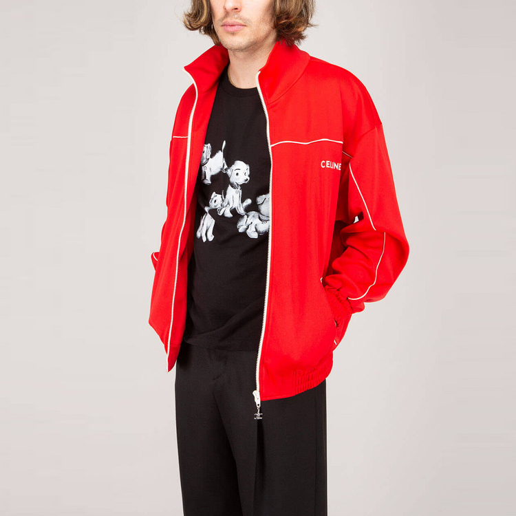 Sizing Sudadera Roja de Punto con Cremallera y Logo para Hombre CELINE SS22. 2Y654121O-27RO