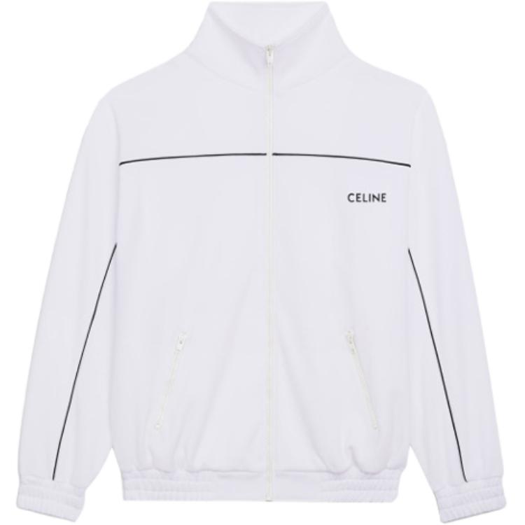 Celine SS22 White Embroidered Logo Full-Zip Knit Sweatshirt 2Y654121O-01BC
