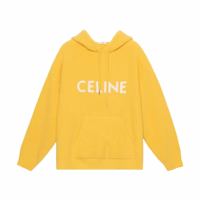 CELINE SS22 Yellow Hoodie with Solid Color Logo Print and Kangaroo Pocket. 2A85W423P-11MA