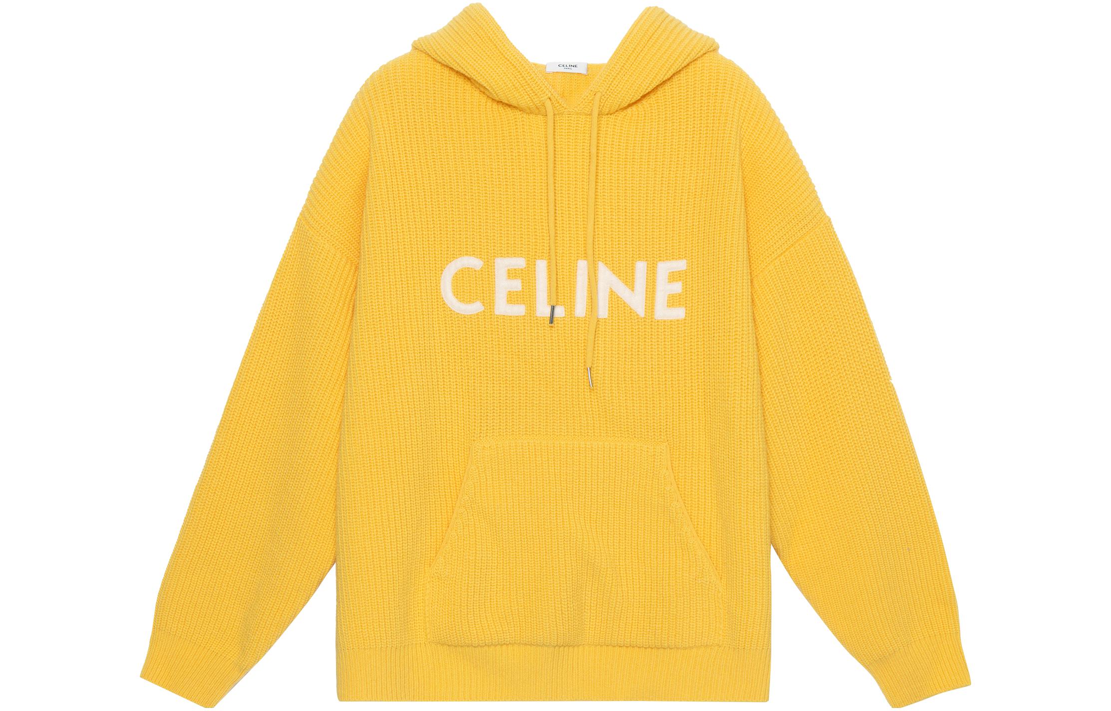 Order CELINE SS22 Yellow  Hoodie with Solid Color Logo Print and Kangaroo Pocket. 2A85W423P-11MA
