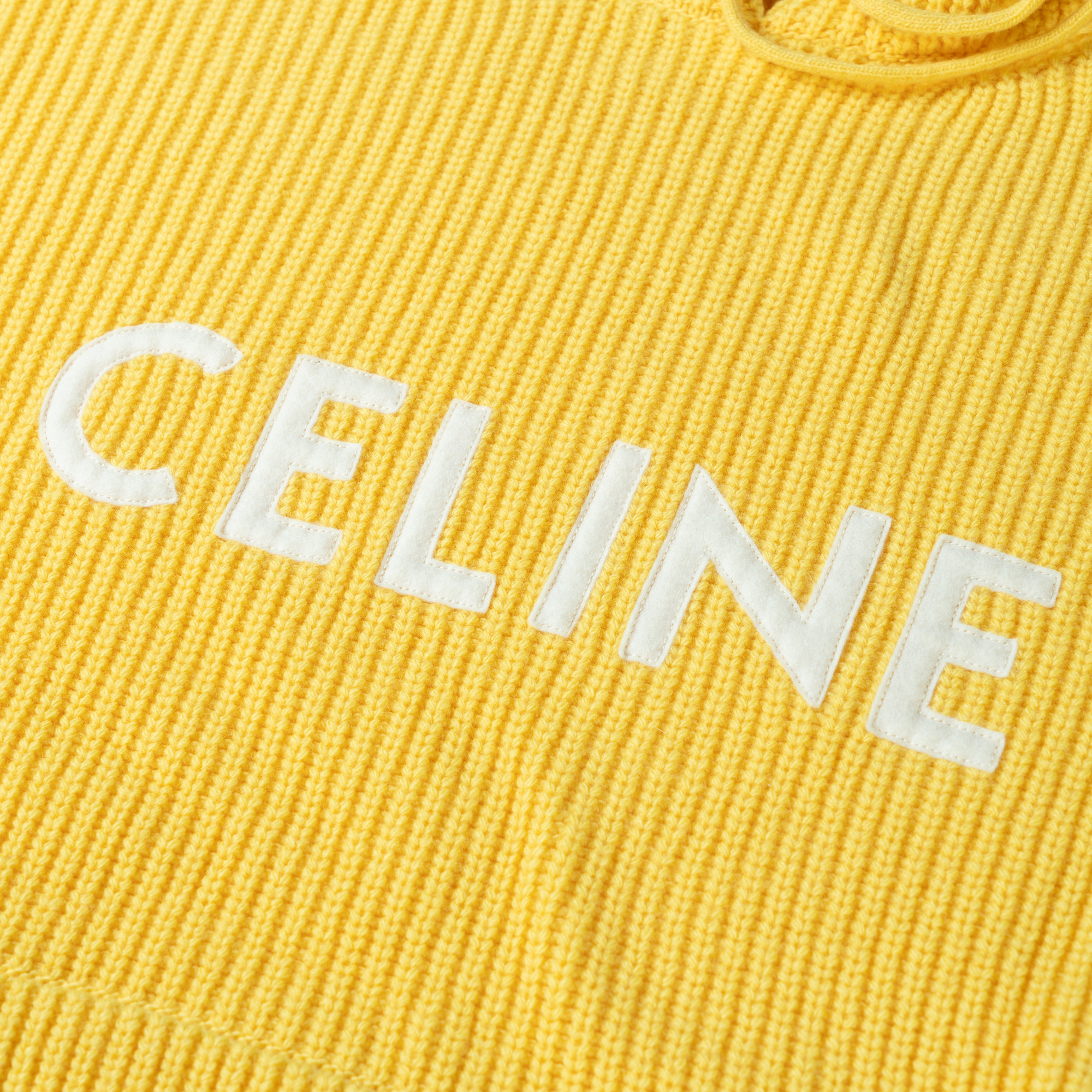 Details for CELINE SS22 Yellow  Hoodie with Solid Color Logo Print and Kangaroo Pocket. 2A85W423P-11MA
