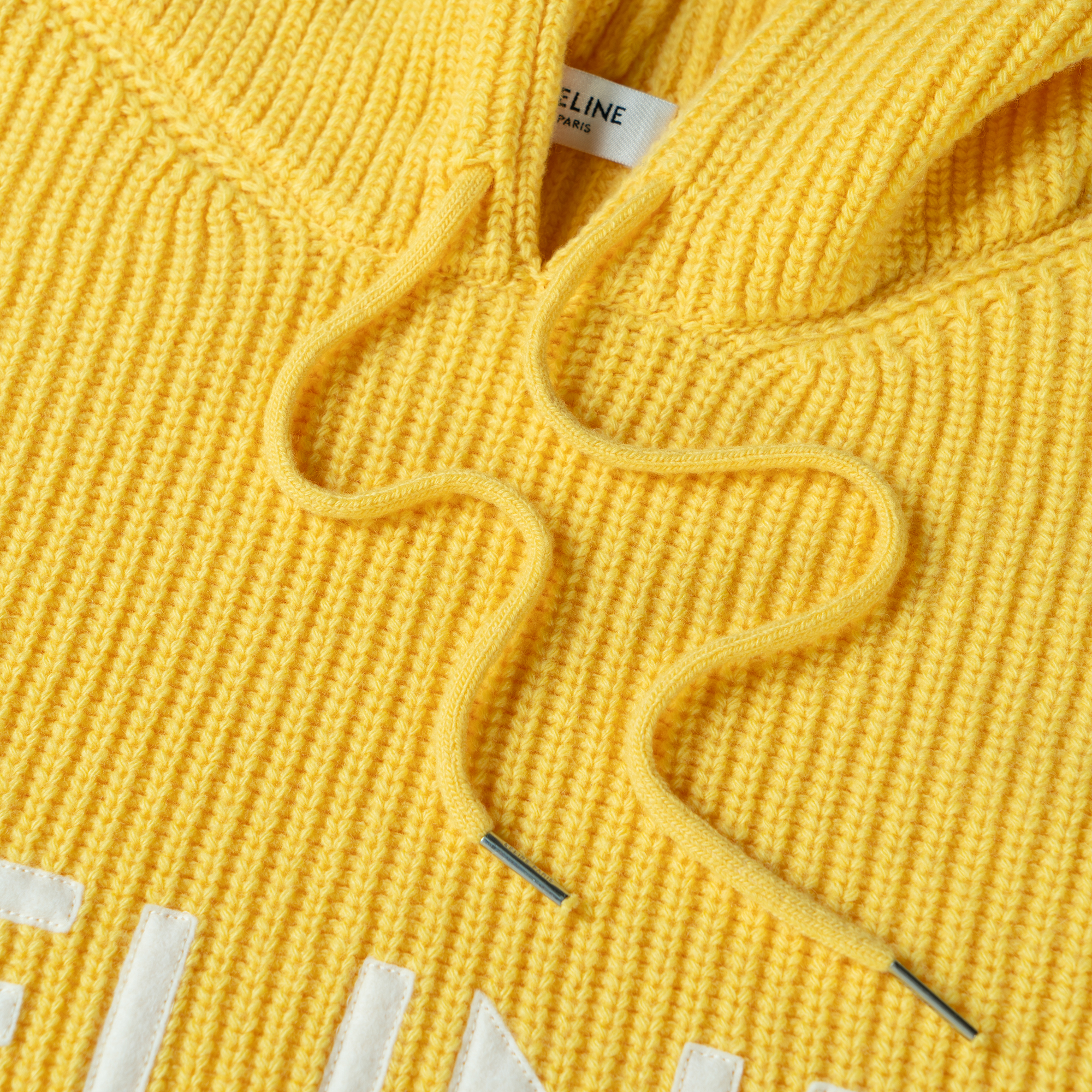 Sizing CELINE SS22 Yellow  Hoodie with Solid Color Logo Print and Kangaroo Pocket. 2A85W423P-11MA