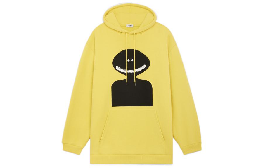 Celine SS22 Yellow Cartoon Artist Print Cotton Fleece Hoodie for Men 2Y643670Q-11VB