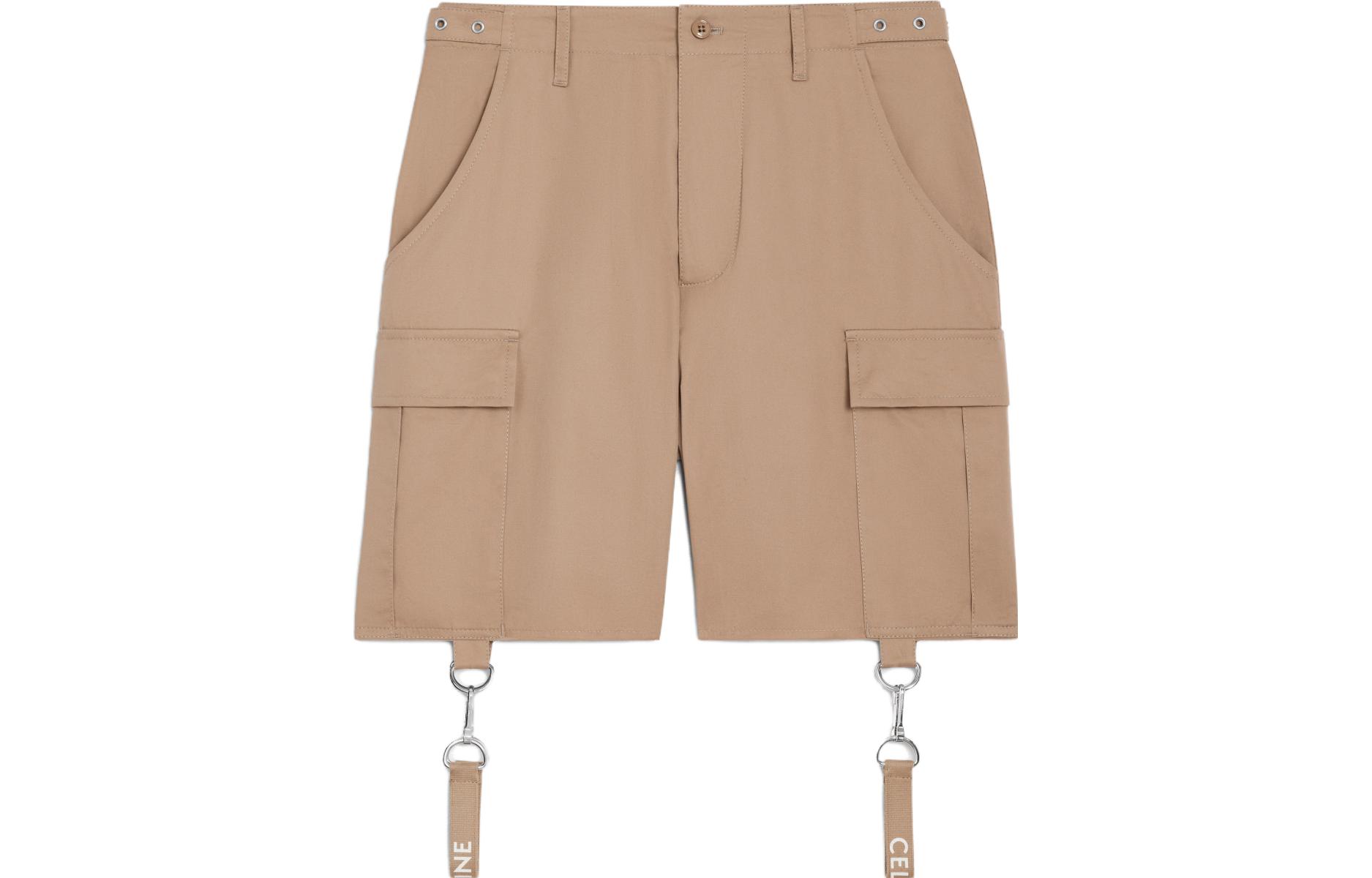 CELINE SS23  Beige Logo Print Pocket Shorts with Spring Buckle. 2Z383219I-02BG